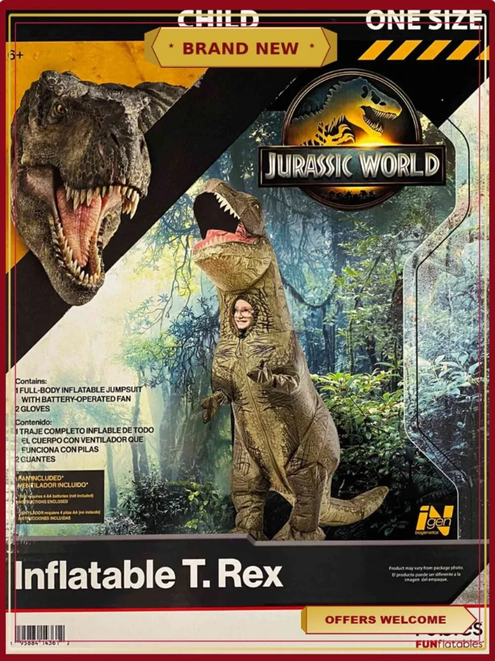 Jurassic World Inflatable T-Rex Halloween Costume Kids One Size